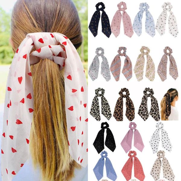 

hair accessories floral print scrunchies for women elastic bands streamers bow scarf rope ties fashion, Slivery;white