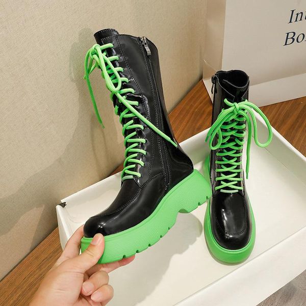 

boots fluorescent green women 2021 autumn and winter thick-soled big-toed punk inverted ins trendy shoes, Black