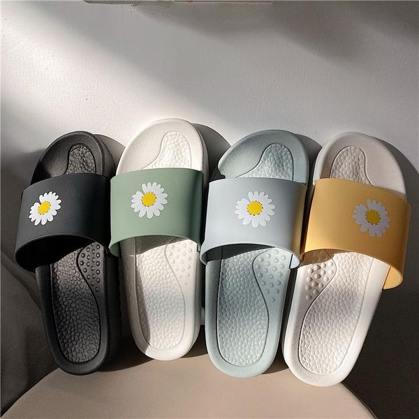 

slippers ins south korea simple casual outer wear versatile anti-slip flat home female summer beach sandals daisy, Black