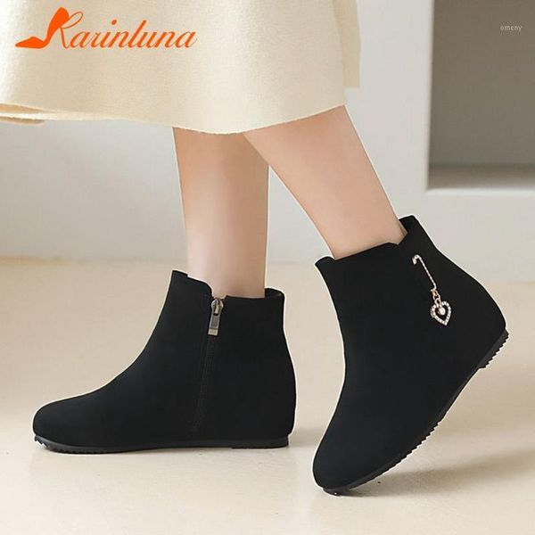 

boots karin dropship big size 43 flat with round toe flock zip autumn increase internal ankel1, Black
