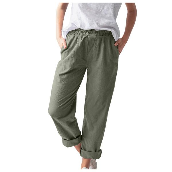 

women's pants & capris tightness cotton linen trousers pocket casual solid color korean fashion femme elastic waist, Black;white