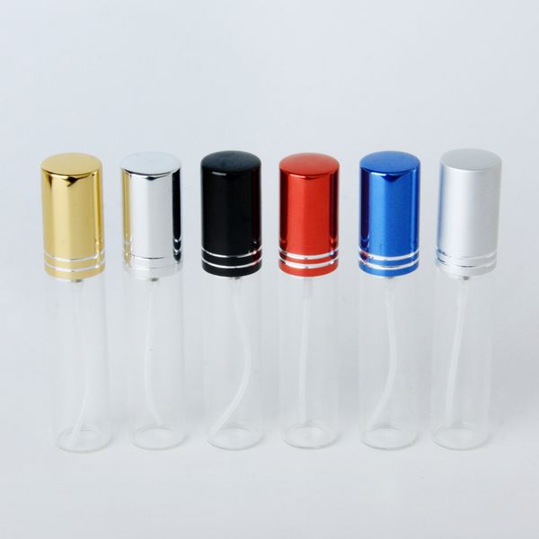 

10ml clear glass atomizer bottle refillable colorfull aluminum cap spray perfume bottles travel container larger quantity support logo custo