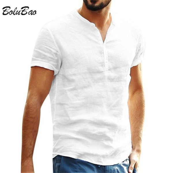 

men's casual shirts bolubao summer fashion shirt men cotton linen lightweight breathable stand collar short sleeve outdoor home male, White;black