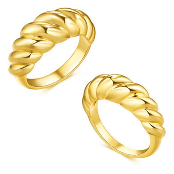 

wedding rings stainless steel croissant for women braided twisted signet chunky dome ring stacking jewelry statement gift wholesale, Slivery;golden