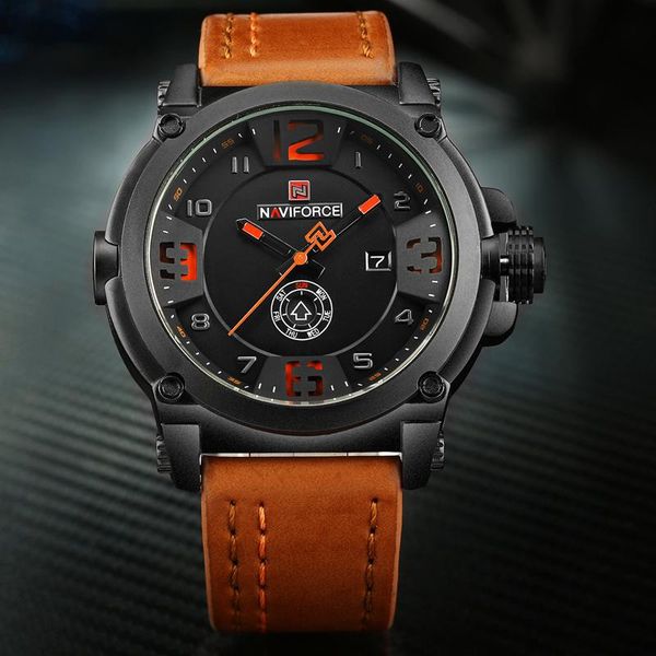 

wristwatches naviforce fashion watches for men military sport man watch leather waterproof date male clock relogio masculino, Slivery;brown