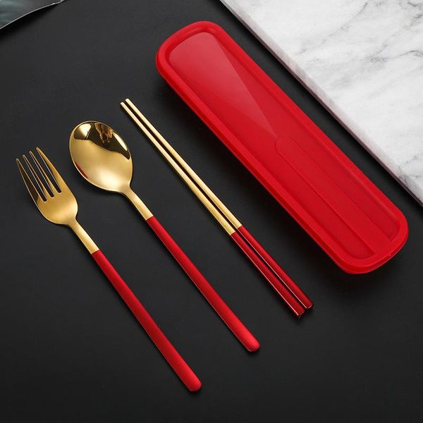 

dinnerware sets portable utensils travel camping cutlery set stainless steel fork spoon chopsticks case flatware kitchen tools