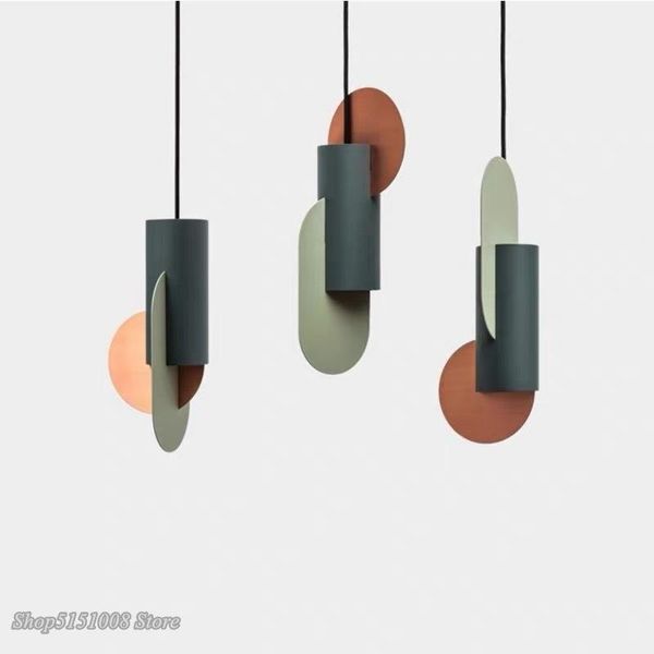 

pendant lamps nordic modern light color matching single head hanging lamp green cylindrical led bedroom home decor lighting fixtures