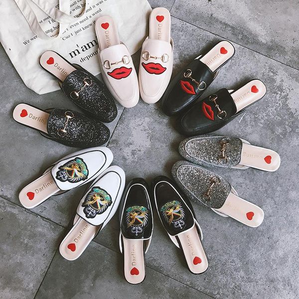 

women autumn lazy toe-covered shoes leisure home slippers mules female flat slides ladies flip flops size 40 5681, Black