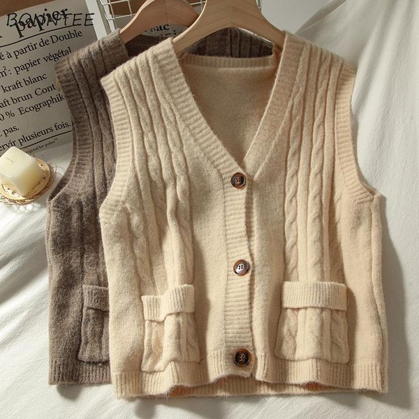 

women's vests sweater vest women vintage chic basic fall spring all-match v-neck elegant ladies knitwear lovely fashion korean girls ou, Black;white
