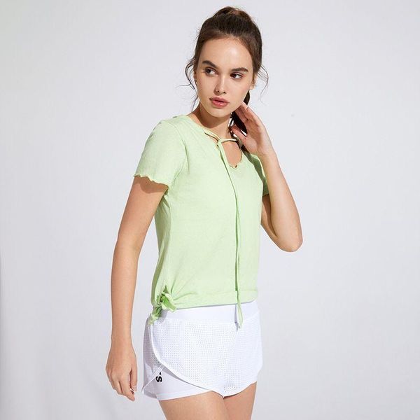 

yoga outfit female shirts short-sleeved tracksuits fitness pilates sportswear women tights home gym clothing rope bottoming lace