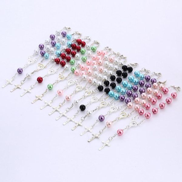 

beaded, strands lady cross pendant rosary bracelet sliver plated wedding women jewelry accessories, Black