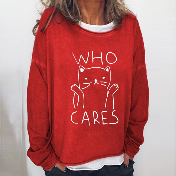 

simple line cat print casual loose round neck sweater 2021 women's wear, Black
