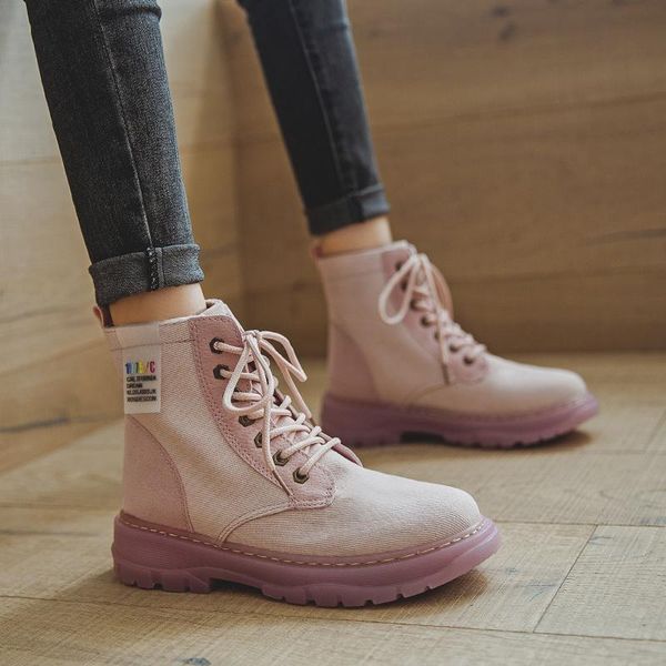 

boots pink women fashion nubuck winter for platform autumn ankle female lace up botas mujer, Black