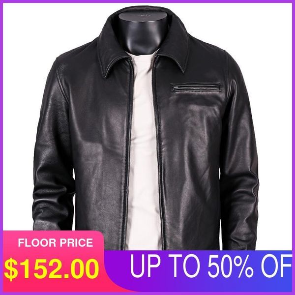 

men's leather & faux 2021 black genuine jacket men casual style plus size 4xl real natural thin sheepskin spring slim fit short coat