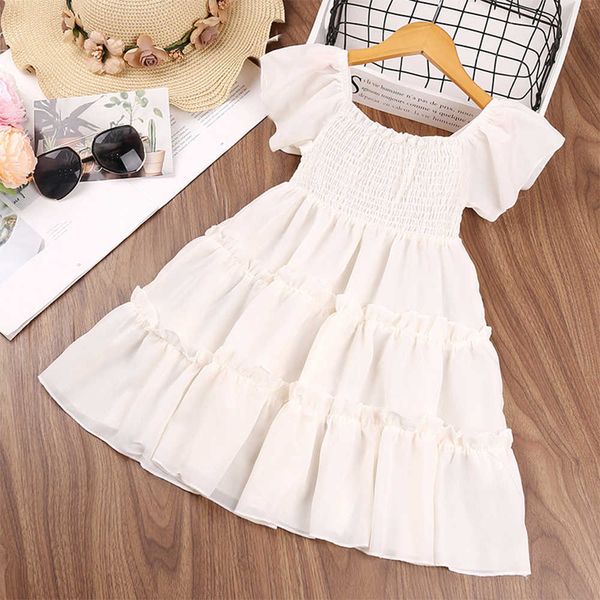 Baby Girls Roupas Vestido Verão Vestido Sólido Branco Tulle Beleza Princesa Kawaii Designer Fada Fairy Elegant Kids Traje Q0716