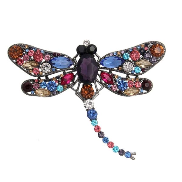 

jujie dragonfly color water drill insect animal brooch, Gray