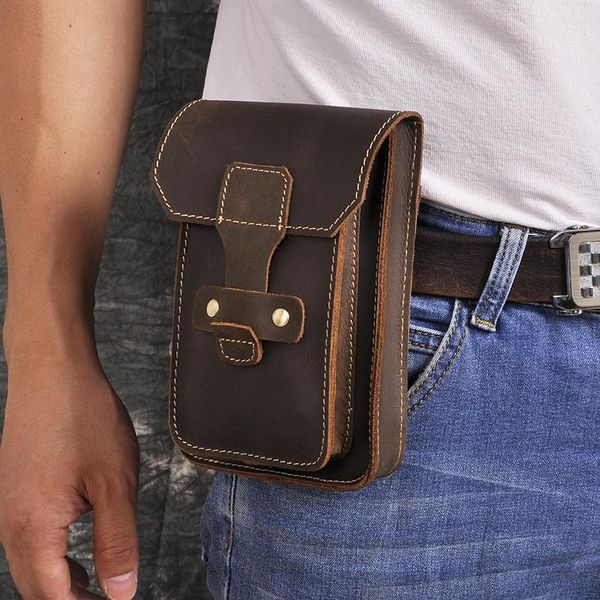 

waist bags real original leather men casual design small bag pouch fashion hook fanny belt pack case phone 9966