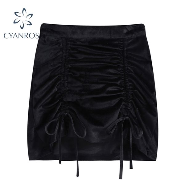 

draped drawstring bodycon flannel crop skirts vintage wrap slim skinny skirt black party clubwear e-girl ol elegant clothes 210515
