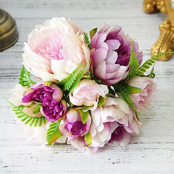 

decorative flowers & wreaths 8pcs/bunch silk peony artificial hand flores for home table wedding decoration bridal babyshower fake flower wr