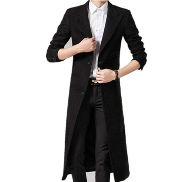 

men's wool & blends autumn and winter high-end brand boutique mens black casual business long woolen coat male slim jacket
