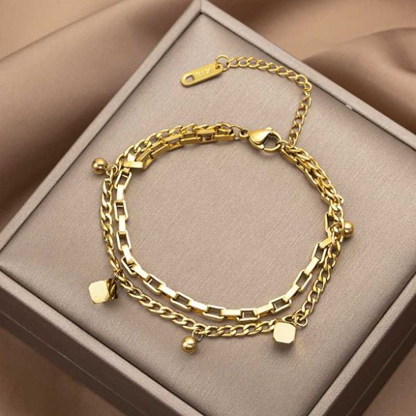 

stainless steel fashion fine jewelry gold color hip-hop multi- thick chain geometric beaded bracelet for women link,, Black