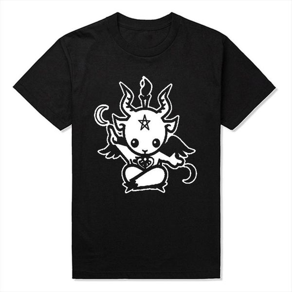 

summer style satanic goat men t shirts baphomet cartoon cotton short sleeve printed brand, White;black