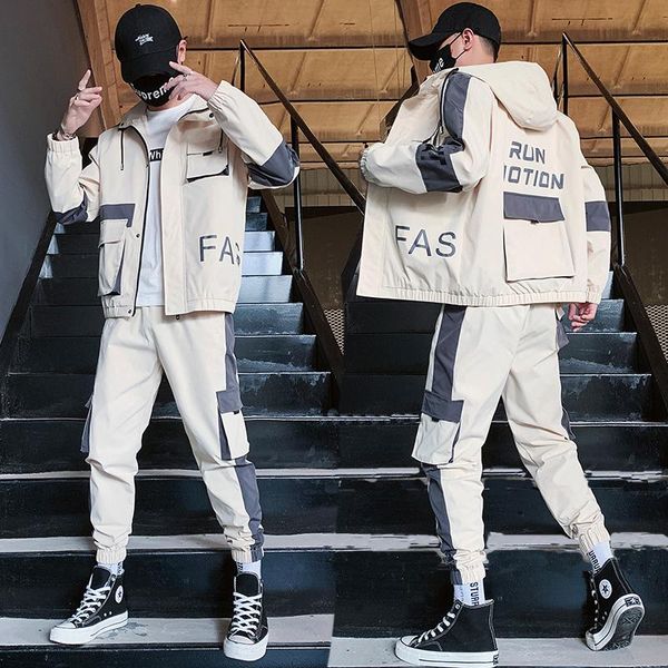 

men's tracksuits fashion 2 pieces sets mens cargo pullover tracksuit with pockets military jackets and loose fit elastic waist pants hi, Gray