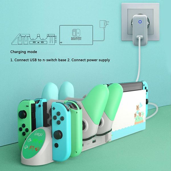 

pg-9187 pg-9186 6 in 1 charging dock stand base holder fit for switch pro game console with indicator controllers & joysticks