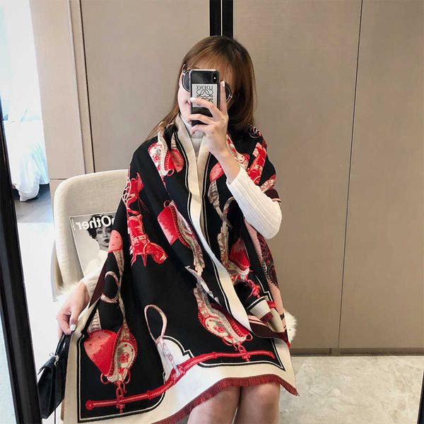 

spring and autumn cashmere like warm neck women's thickened air conditioning shawl carriage chain pattern scarf, Blue;gray