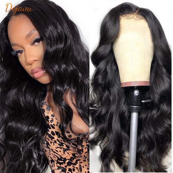

dejavu body wave lace front human hair wigs remy peruvian wig 150% density 13x4 for black women, Black;brown