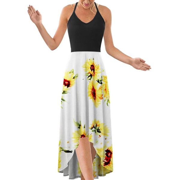 

casual dresses 2021 summer vintage dress women elegant sleeveless print female loose open back #g4, Black;gray