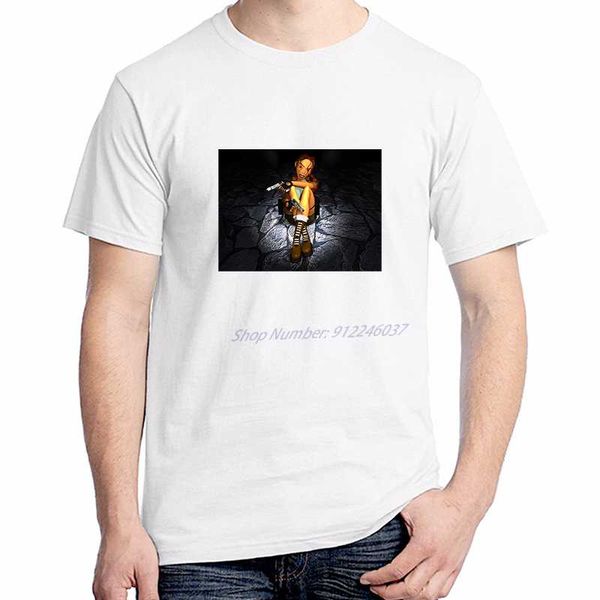 

men's t-shirts tomb raider ii lara croft print t shirt men short sleeve cool tees harajuku streetwear clothing, White;black