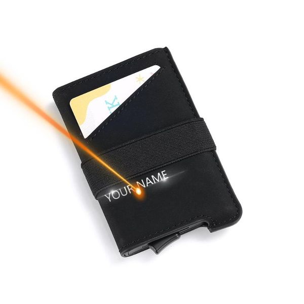 

card holders 2021 name engraving rfid men wallets aluminium mental pu holder fashion business passcard pockets, Brown;gray