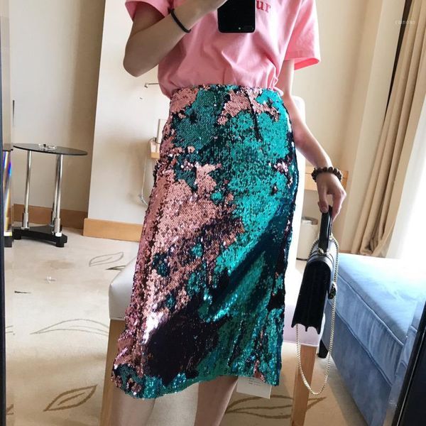 

skirts [ewq] spring long metallic silver vintage bright clothes women rear split slim-fit hip party skirt qv16, Black
