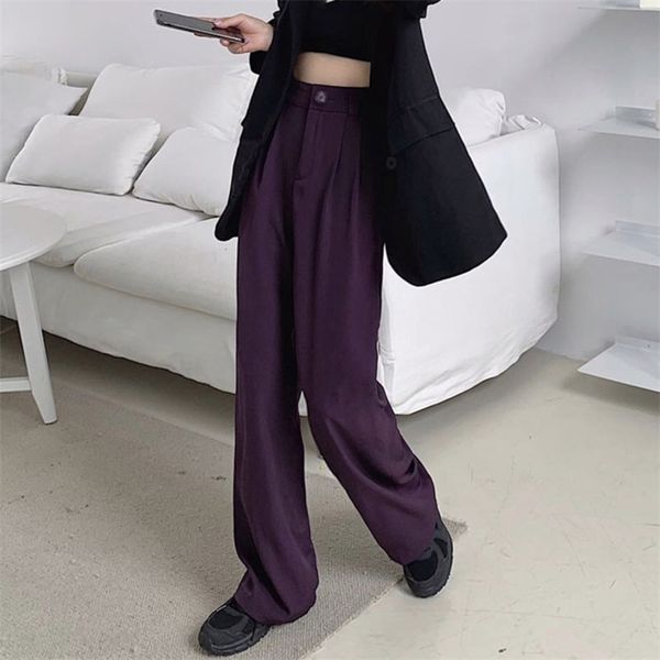 

summer korean elegant office high waist wide leg pants women buttons fly solid loose casual female suit trousers femme 210514, Blue