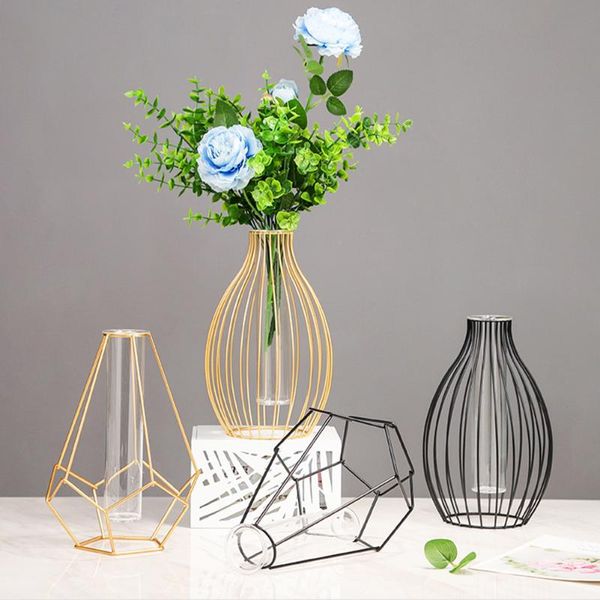 

vases nordic simple flower stand iron frame vase rack bottle ornaments hollow transparent plant holder office home decoration