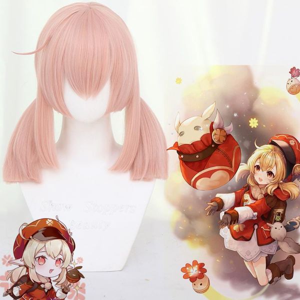 

other event & party supplies game genshin impact klee wig cosplay halloween wigs anime ponytails women beige heat resistant synthetic hair