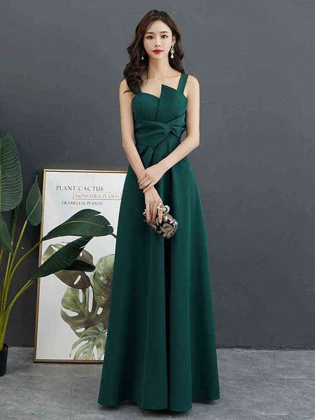 

luxury prom dresses banquet 's 2021 autumn long green elegant host one shoulder party evening, Black