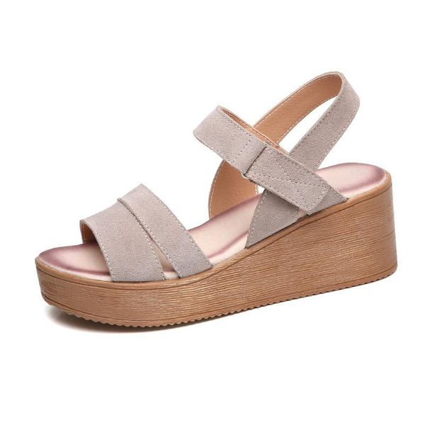 

women sandals suede leather wedges heel flat female beach gladiator ladies platform shoes, Black