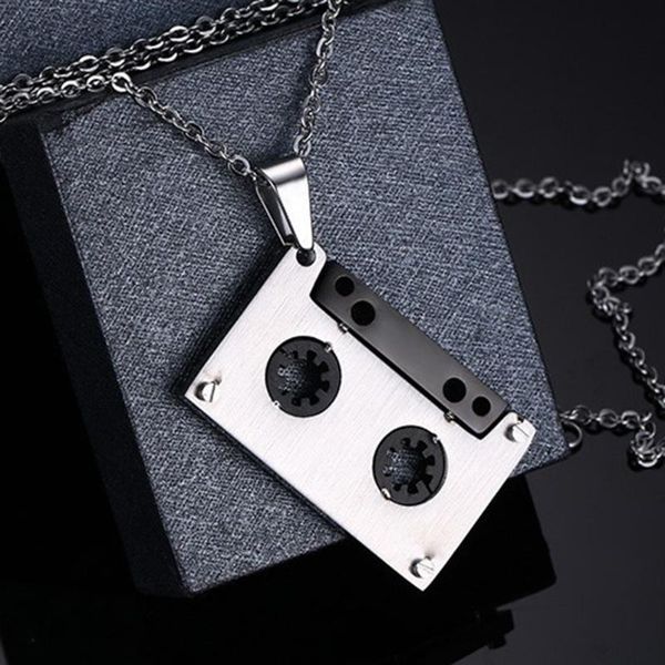 

pendant necklaces mens hip hop titanium steel music cassette tape necklace, Silver