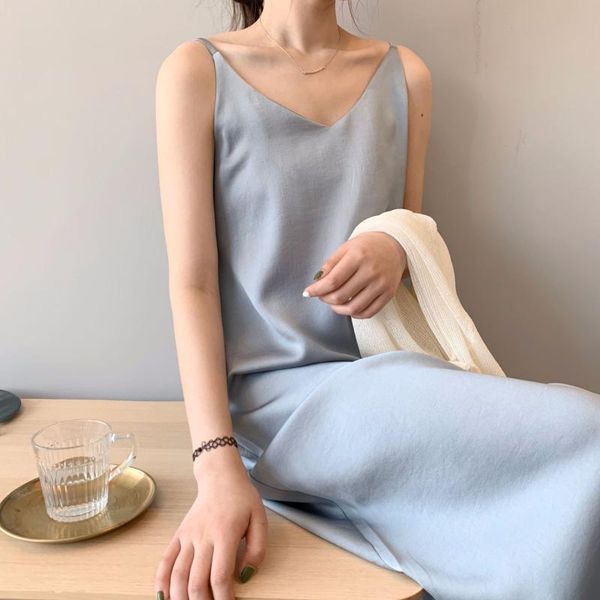 

summer 2021 woman tank dress casual satin camisole elastic female home beach dresses v-neck camis, Black;gray