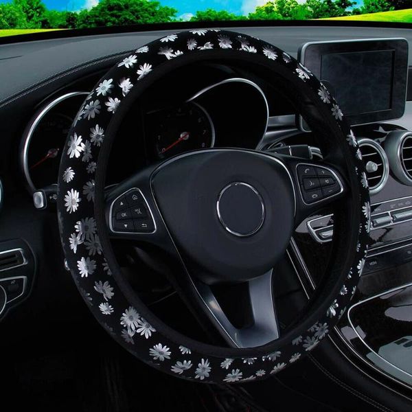 

car steering wheel cover chrysanthemum flax floral flower non-slip suv covers