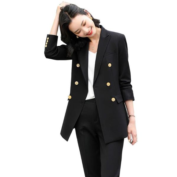 

women's two piece pants 2021 spring red black blue ladies pant suit women s-5xl double breasted formal 2 set for work, White
