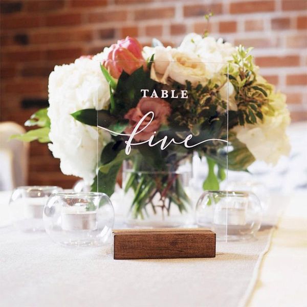 

wedding sign, clear acrylic table number with wood stand party decoration