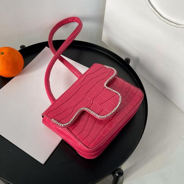 

cross body fashion women stone pattern rhinestone pu leather shoulder underarm bags casual ladies solid color handle small handbags