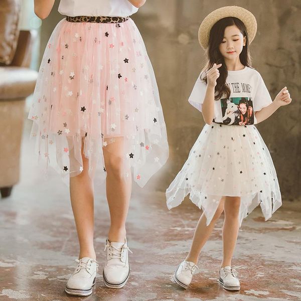 

skirts children girls skirt 2021 big irregular mesh for girl 6 8 9 10 11 12 14 years teenager fashion korean clothing