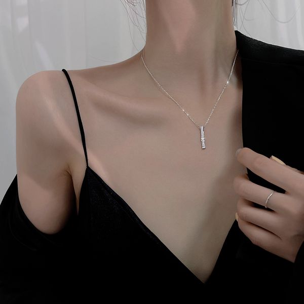 

a word zircon necklace light luxury niche collarbone chain chain new female summer design feeling clavicle, Silver
