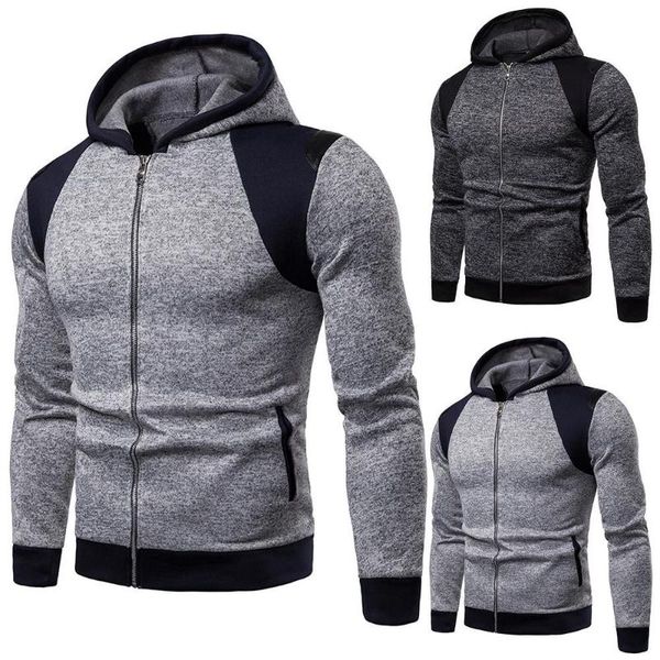 

men's hoodies & sweatshirts men color block long sleeve zip up hoodie coat sports sweatshirt pullover, Black