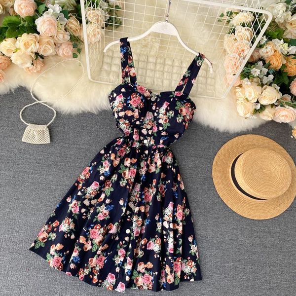 

boho floral print vintage women dresses spaghetti strap summer mini short party polka dot casual beach holiday retro vestiods, Black;gray
