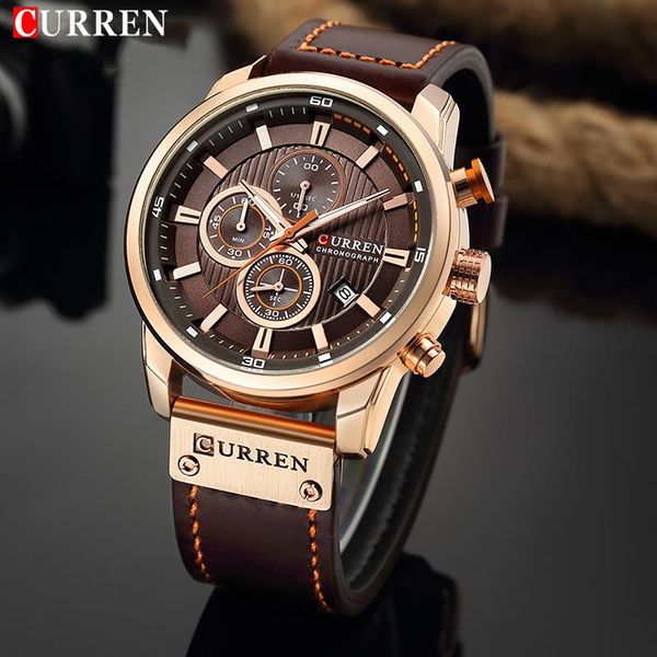 

wristwatches curren men analog leather sports watches men's army military watch male date quartz clock relogio masculino 2021, Slivery;brown